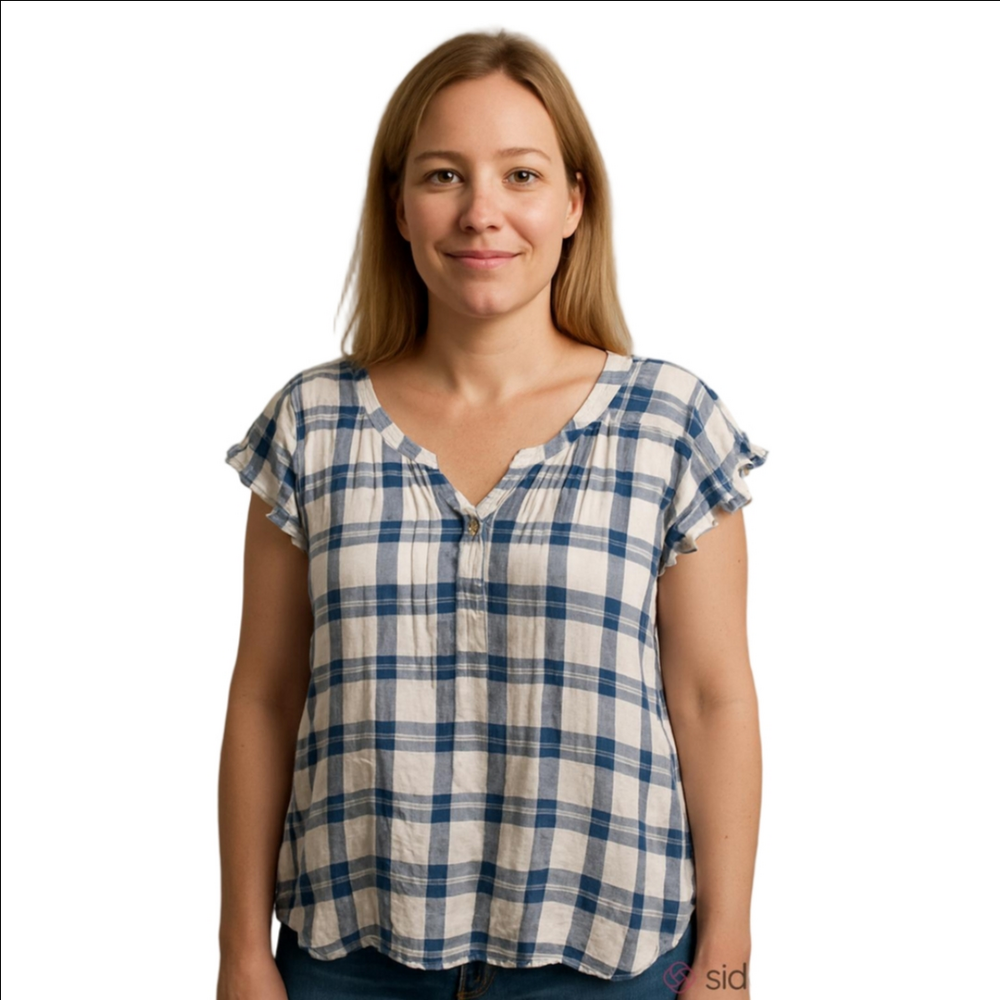 Suzanne Betro Plaid Henley Top Extra Large